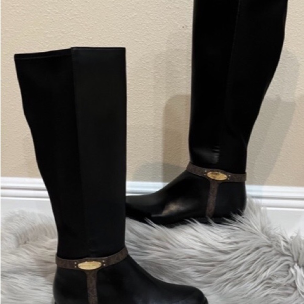 Michael Michael Kors Women’s Finley Tall Riding Boots,Black/Brown.Leather.NEW